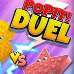 Žlutá kačenka a růžová hvězda s očima proti sobě na modrofialovém pozadí s nápisem POP IT!