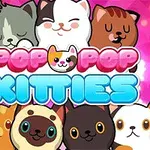 Kreslené kočky různých barev na růžovém pozadí s nápisy POP POP KITTIES
