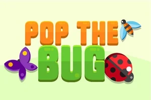 Nápis POP THE BUG s ilustracemi motýla, berušky a létajícího hmyzu na světlém pozadí