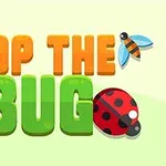 Nápis POP THE BUG s ilustracemi motýla, berušky a létajícího hmyzu na světlém pozadí