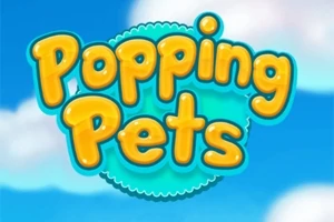 Barevné nápisy Popping Pets na modrém pozadí s oblaky