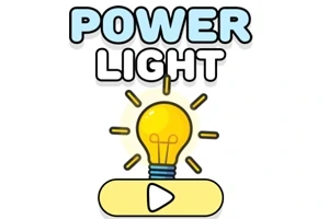 Žárovka s paprsky světla pod nápisy POWER a LIGHT na bílém pozadí