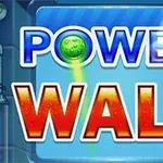Název POWER WALL ve výrazných modrých a červených písmenech na modrém pozadí s dekorativní kulatou ikonou