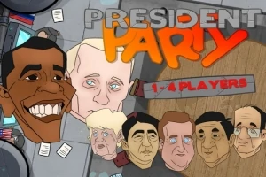 Karikatury známých osobností s nápisem President Party a textem 1-4 players