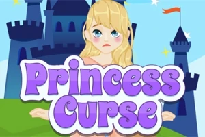 Blonďatá princezna s modrýma očima smutně stojí před hradem