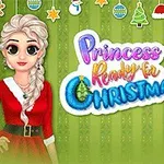 Dvě kreslené postavy s vánoční výzdobou a nápisem Princess Ready for Christmas na zeleném pozadí