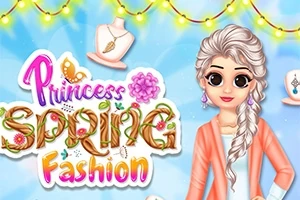 Průvodní obrázek zobrazuje animovanou postavu v jarním módním oblečení s nápisem Princess Spring Fashion na modrém pozadí