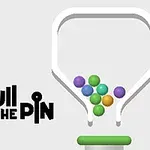Ilustrace s bílým trychtýřem, v němž je několik barevných kuliček a text Pull the Pin