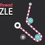 Text Pull The Thread PUZZLE na černém pozadí s růžovo-bílou pruhovanou linkou prohnutou mezi kruhy