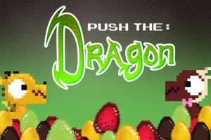 Dva kreslení dráčci stojí na hromadě barevných vajec s nápisem Push the Dragon nahoře