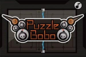 Logo s nápisem Puzzle Bobo obklopené grafickými motivy lebek na tmavém pozadí