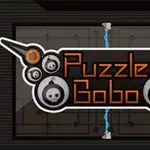 Logo s nápisem Puzzle Bobo obklopené grafickými motivy lebek na tmavém pozadí