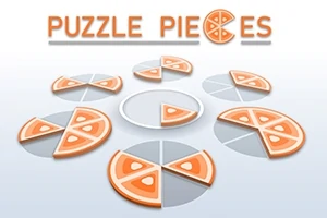 Kreslené plátky pizzy uspořádané do kruhových skupin s nápisem Puzzle Pieces nahoře