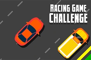 Dva barevné auta na silnici s textem Racing Game Challenge v pravém horním rohu