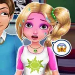 Muž a žena stojí vedle sebe, žena má růžovou tvář a reakce na obličeji, kolem nich jsou emodži s ďáblem a vyděšeným výrazem