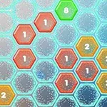 Barevná hexagonální mřížka s čísly na pozadí evokujícím vesmír