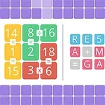 Barevná matematická tabulka s čísly a rovnicemi vlevo a nápisem „RE5OLVE A MATH GAME“ v barevných blocích vpravo