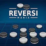 Modrá hrací deska s černými a bílými kameny s nápisem REVERSI MANIA nahoře