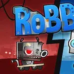 Dvě postavičky robotů na barevném pozadí, červeném a modrém, s nápisem RoBBie nahoře