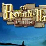 Název Robin Hood: Give and Take se zlatými písmeny na modrém pozadí s hradem v dálce