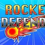 Název Rockets Defender s barevným obrázkem hořícího meteoritu na modrém pozadí