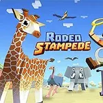Muž s lasem sedí na buvolu, obklopený zvířaty jako žirafa, slon a zebra, na pozadí modré oblohy s mraky