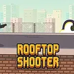 Dvě postavy na střeše s pixelovou grafikou, jedna drží pušku, druhá raketomet, s nápisem ROOFTOP SHOOTER uprostřed