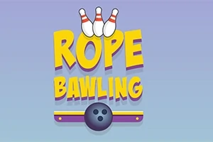 Název sady Rope Bawling s bowlingovou koulí a třemi kuželkami na modrém pozadí