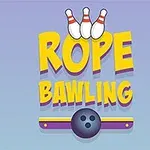 Název sady Rope Bawling s bowlingovou koulí a třemi kuželkami na modrém pozadí