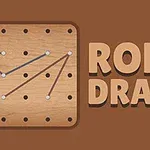 Dřevěná deska s mřížkou a bílými body spojenými čarami vedle textu ROPE DRAW