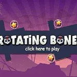 Fialové pozadí s nápisem ROTATING BONES uprostřed a třemi hvězdami kolem