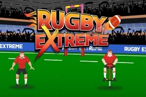 Dva kreslení ragbyoví hráči ve sportovním stadionu s nápisem Rugby Extreme v pozadí