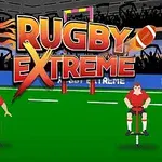 Dva kreslení ragbyoví hráči ve sportovním stadionu s nápisem Rugby Extreme v pozadí