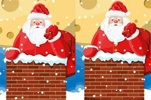 Dva obrázky Santa Clause ve smokingu v komínu s vánočním motivem a sněžením na pozadí