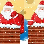 Dva obrázky Santa Clause ve smokingu v komínu s vánočním motivem a sněžením na pozadí