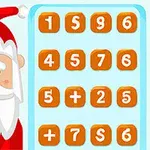 Santa Claus vedle tabulky s čísly na modrém pozadí