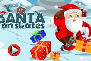 Santa Claus na bruslích s dárky v zasněžené krajině