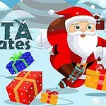 Santa Claus na bruslích s dárky v zasněžené krajině