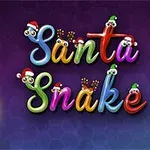 Barevný nápis Santa Snake s čepičkami Santa Clause ve stylu svítících hadů a zelený had s vánoční čepicí na tmavém pozadí