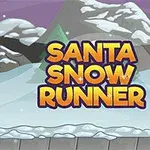 Santa Claus běží po zasněžené krajině s nápisem Santa Snow Runner na pozadí