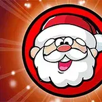 Kreslený obličej Santa Clause s červenou čepicí a bílým plnovousem na zářivém červeném pozadí s hvězdami