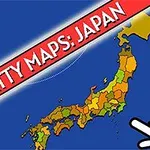 Mapa Japonska s barevně odlišenými regiony a bílou rukou v pravém dolním rohu