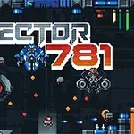 8bit pixel art s nápisem SECTOR 781, s vesmírnými loděmi a postavou, obklopené futuristickými objekty a technologickými prvky