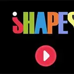 Barevný nápis SHAPES na černém pozadí s červeným tlačítkem pro přehrávání
