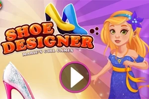 Návrh bot s nápisem Shoe Designer a barevně oblečenou dívkou s květinou ve vlasech
