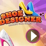 Návrh bot s nápisem Shoe Designer a barevně oblečenou dívkou s květinou ve vlasech