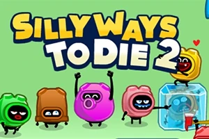 Barevné postavičky s různými výrazy na zeleném pozadí se slovem Silly Ways to Die 2
