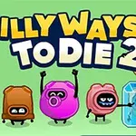 Barevné postavičky s různými výrazy na zeleném pozadí se slovem Silly Ways to Die 2