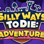 Barevné logo s nápisem Silly Ways To Die: Adventure 2 na pozadí s obrysem hradu