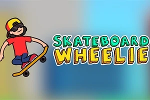 Kreslená postavička na skateboardu s červenou čepicí a slunečními brýlemi vedle nápisu Skateboard Wheelie